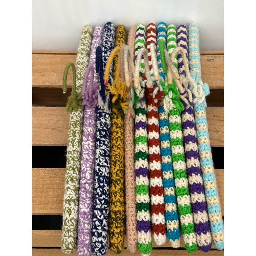 11 Vintage Crochet Padded Hangers Bulk Retro Handmade Knit Multi Color Stripe